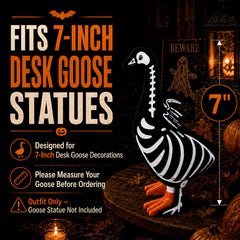 Skeleton costume for 7 inch desk goose displayed on a desk