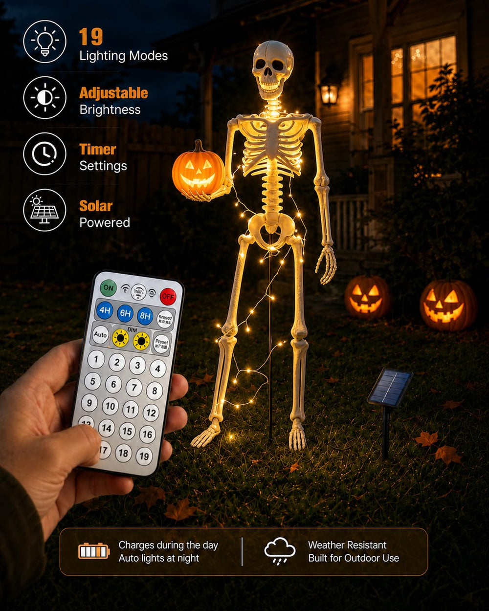 Skeleton stand securely staked in the ground