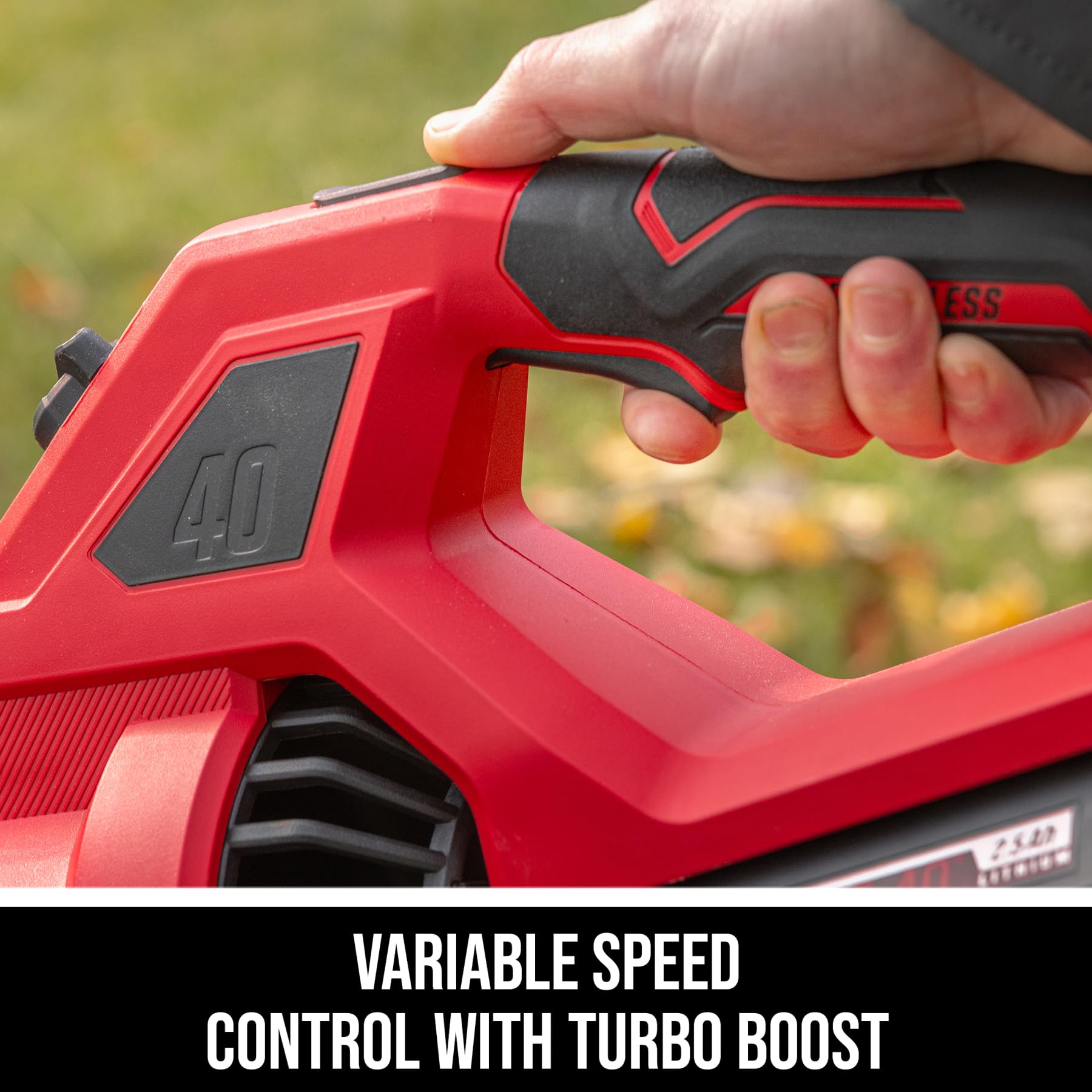 Skil cordless leaf blower in action clearing leaves