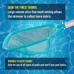 Skimmer net in use above a swimming pool