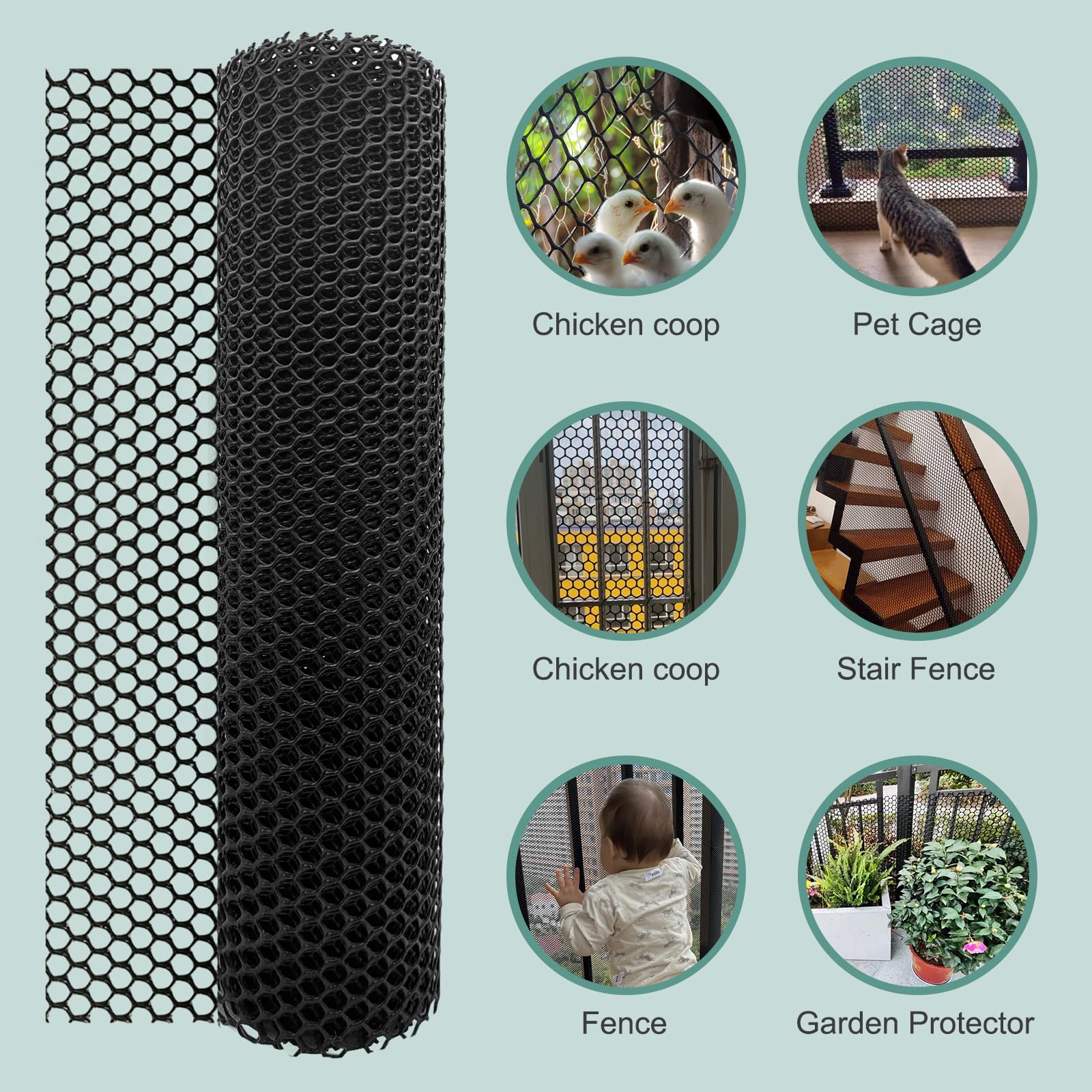 SKWIRRLE Chicken Plastic Wire Fencing Mesh roll showing dimensions
