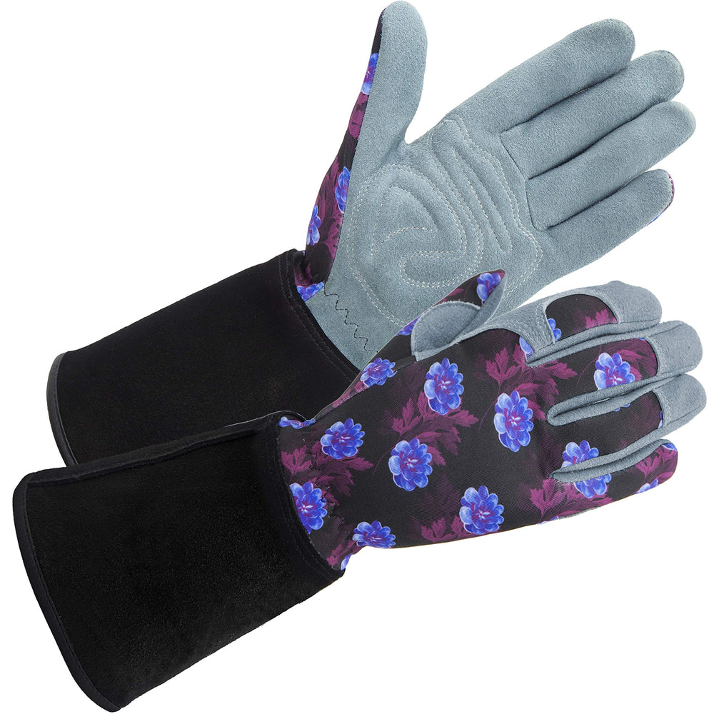 SKYDEER Women's Gardening Gloves front view in purple deerskin suede