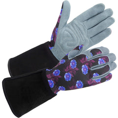 SKYDEER Women's Gardening Gloves front view in purple deerskin suede