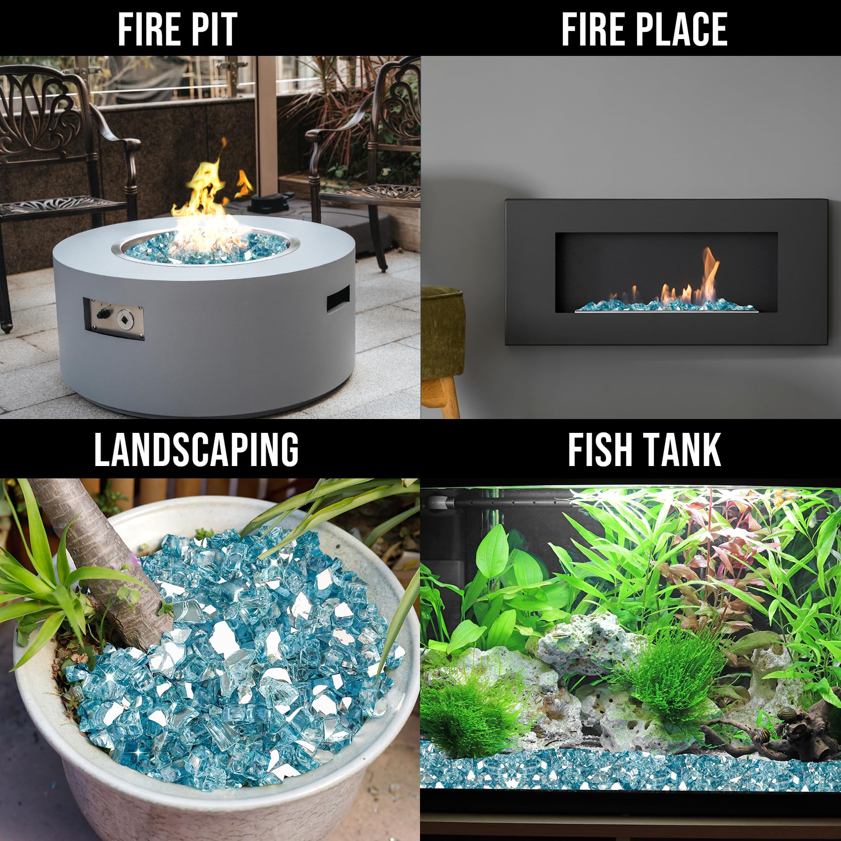 Skyflame Aqua Blue Fire Glass displayed in outdoor setting