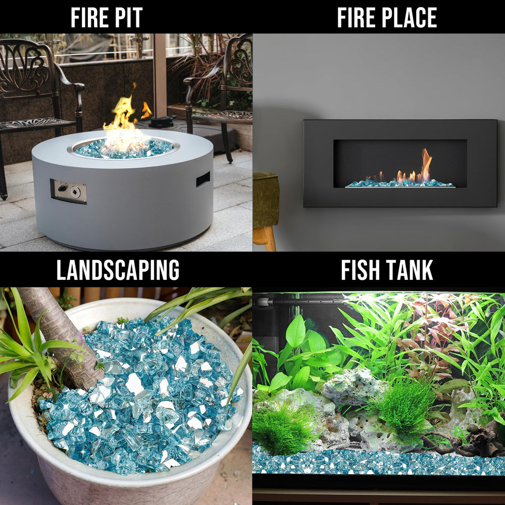 Skyflame Aqua Blue Fire Glass displayed in outdoor setting