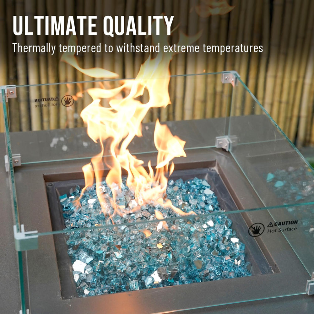 Skyflame Aqua Blue Fire Glass sparkling in flames