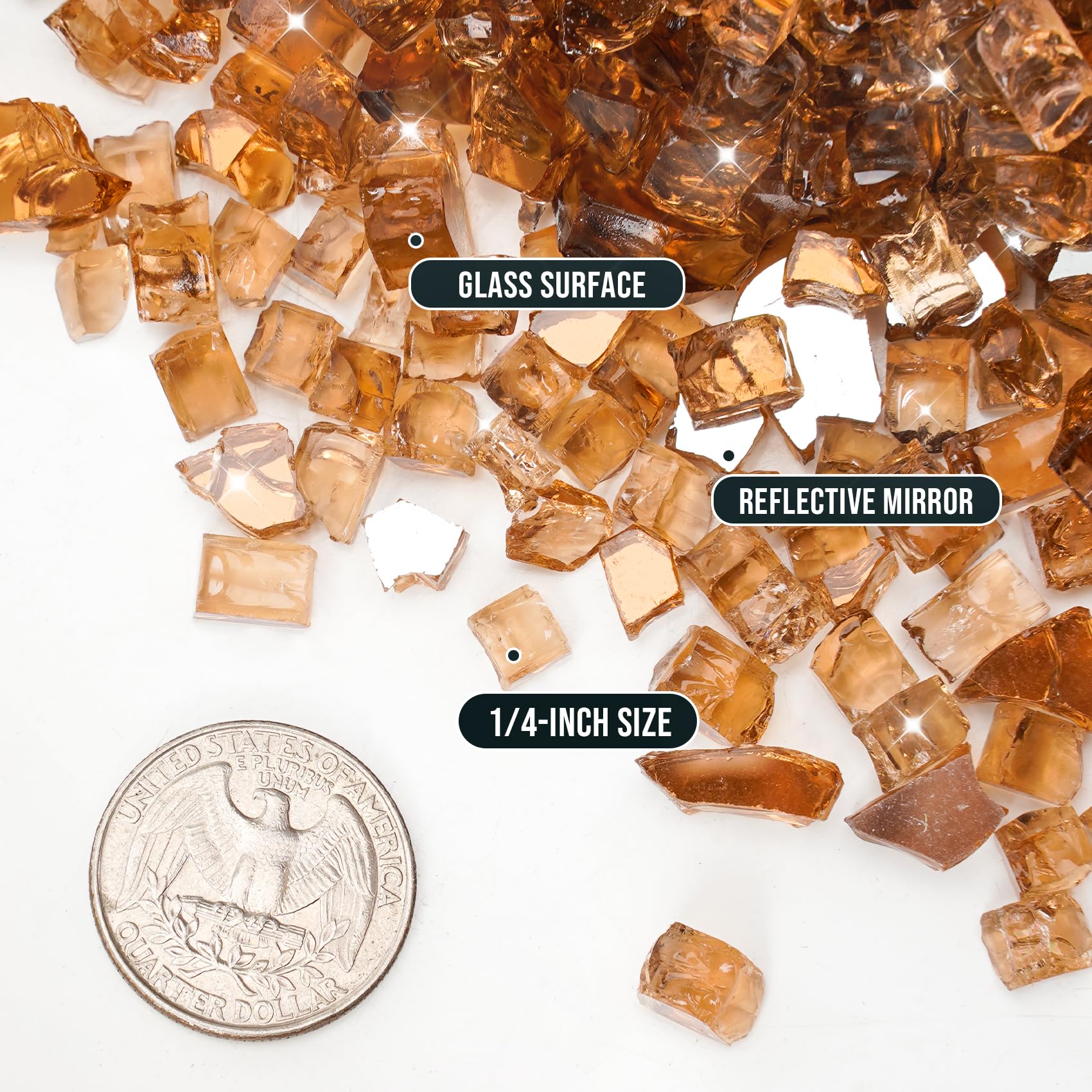 Skyflame Copper Reflective Fire Glass in a fire pit