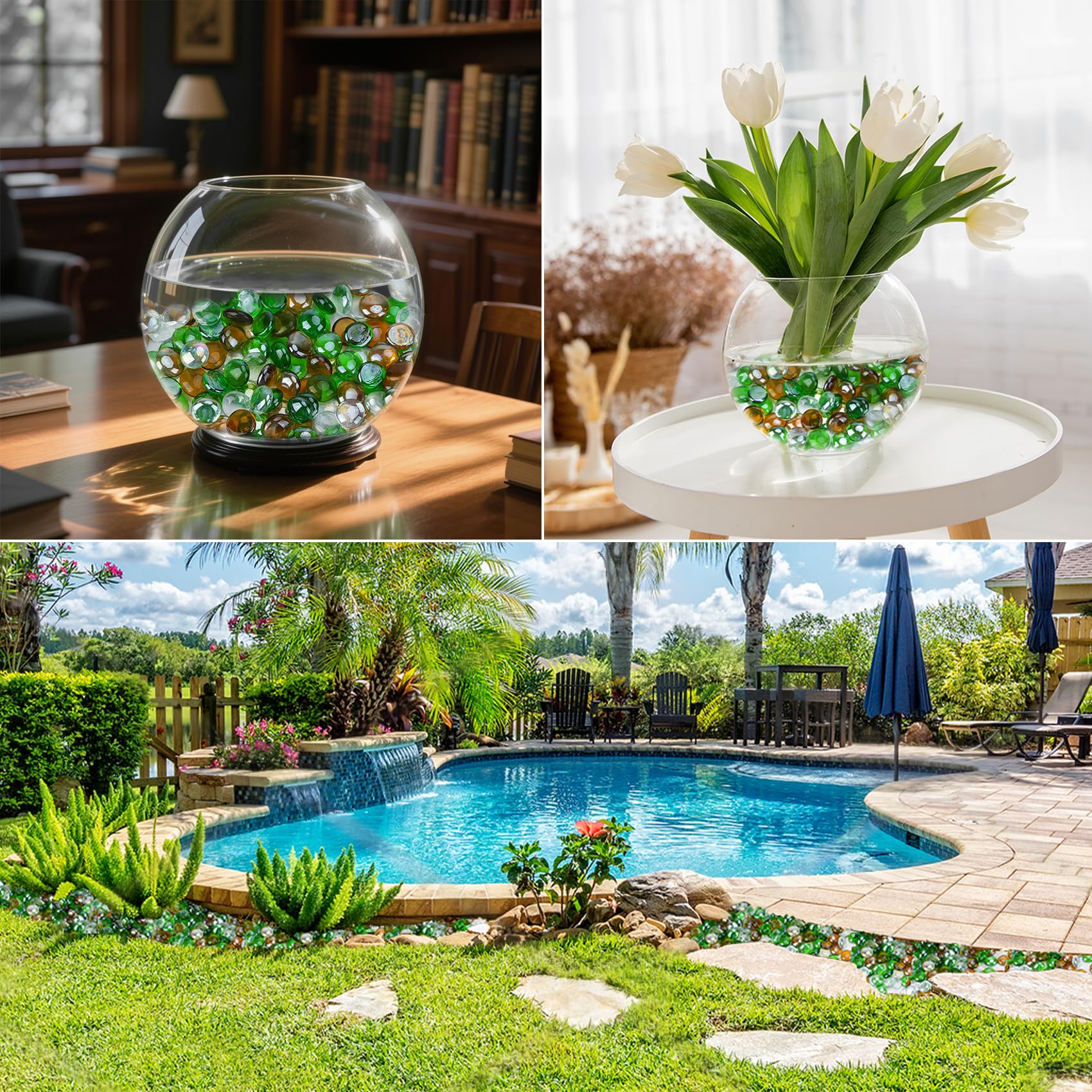 Skyflame fire glass beads beside a natural gas fire pit