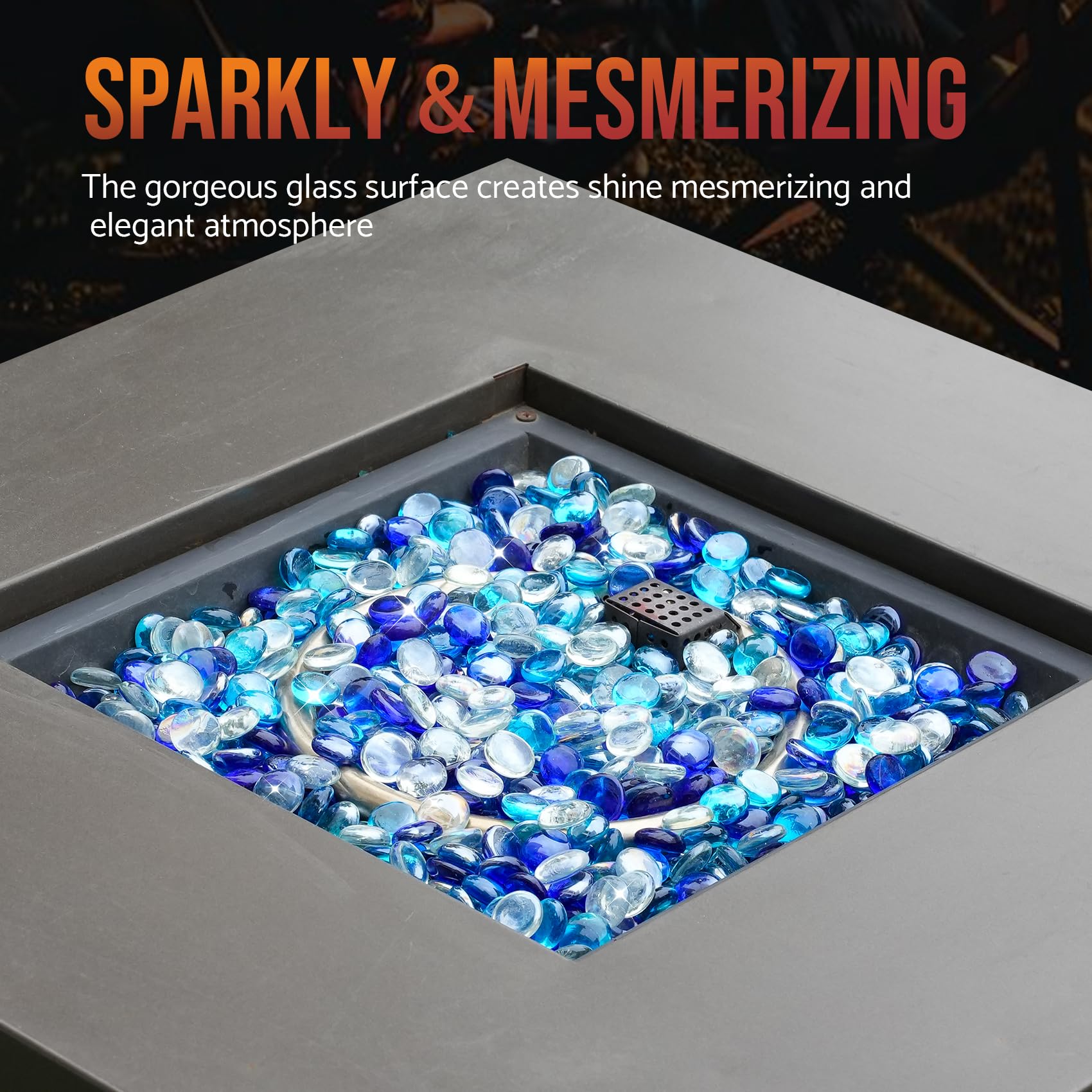 Skyflame fire glass beads in a clear bag with branding