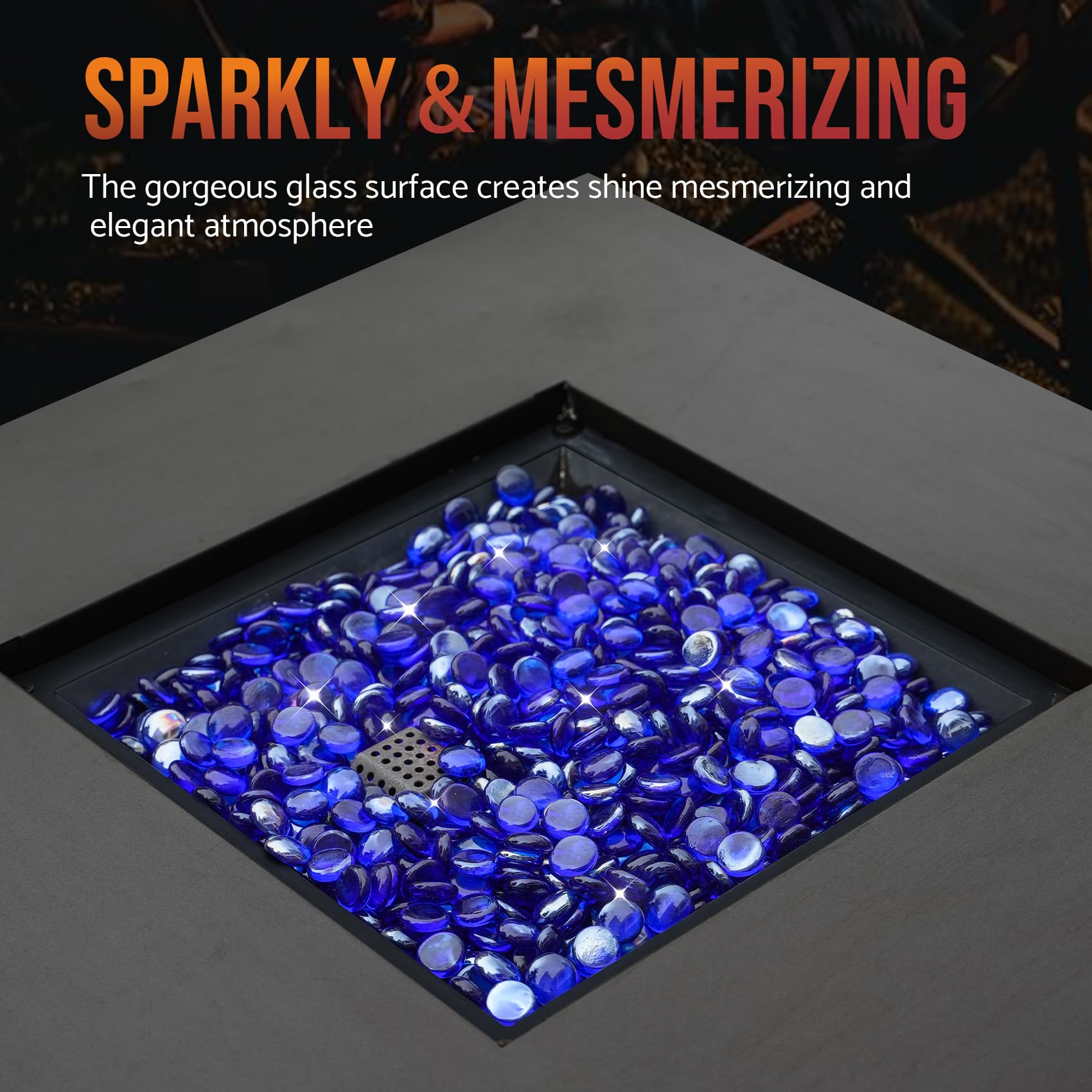 Skyflame Fire Glass Beads in a decorative outdoor setting