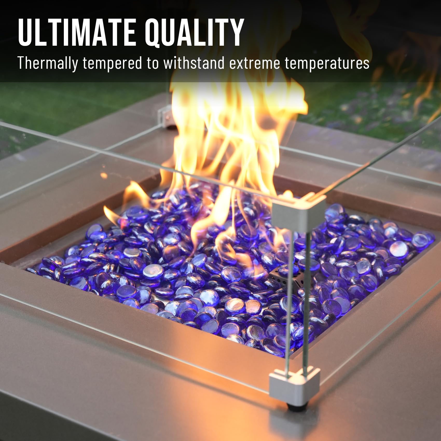 Skyflame Fire Glass Beads spread in a fire pit