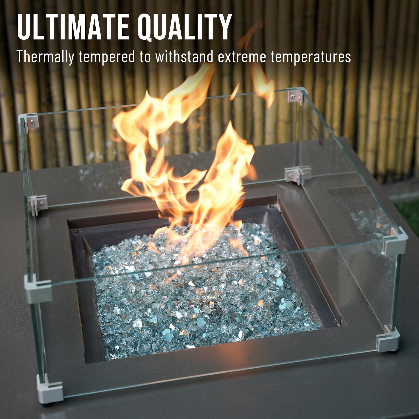 Skyflame fire glass rocks in a decorative setting