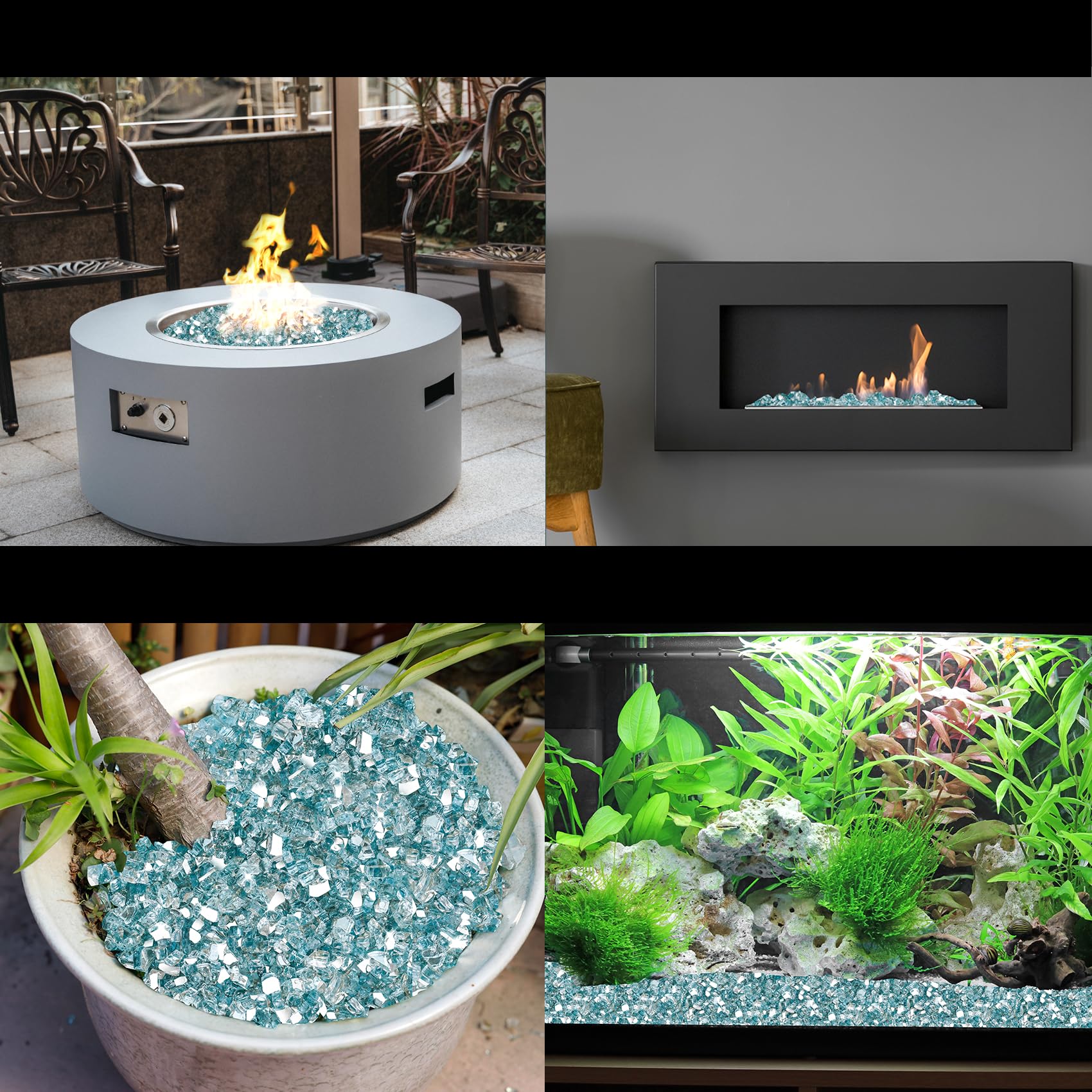 Skyflame fire glass rocks in an aquarium