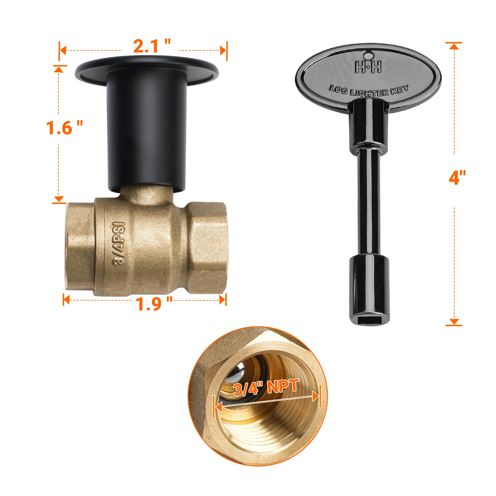 Skyflame Gas Key Valve close-up showing brass finish