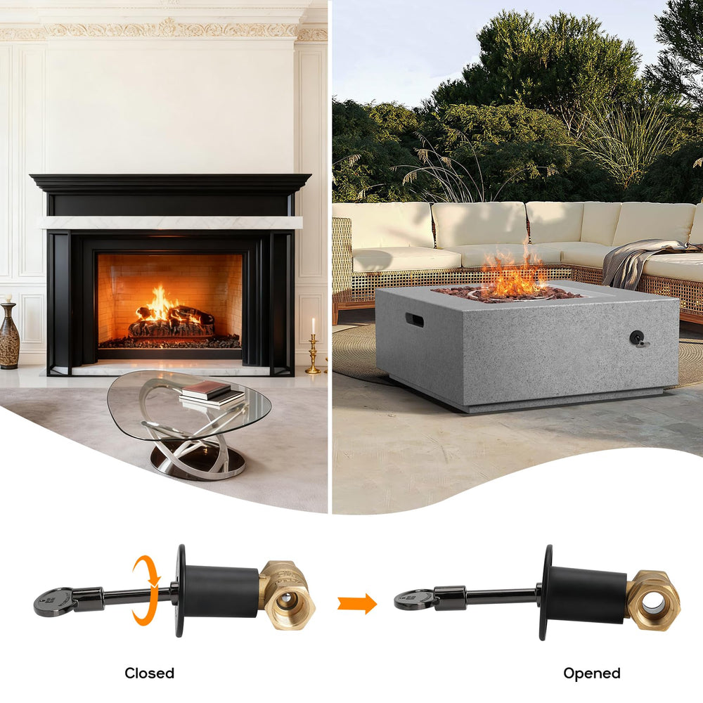Skyflame gas key valve kit installed in an outdoor fire pit