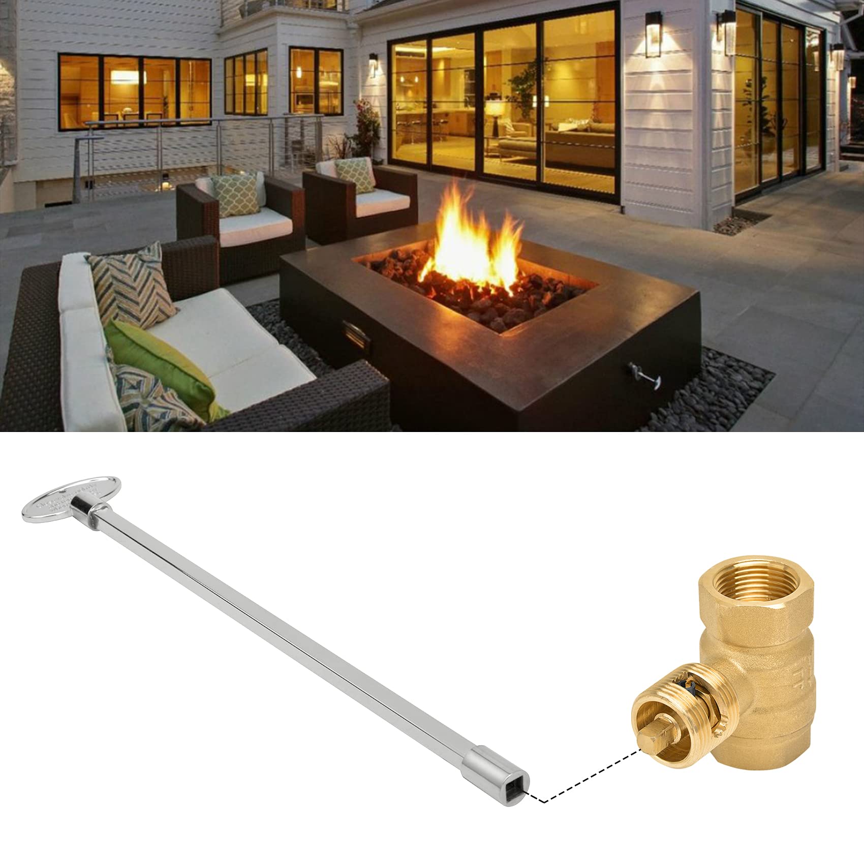 Skyflame gas valve key in use on a fire pit gas valve