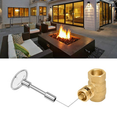 Skyflame gas valve key on a wooden surface