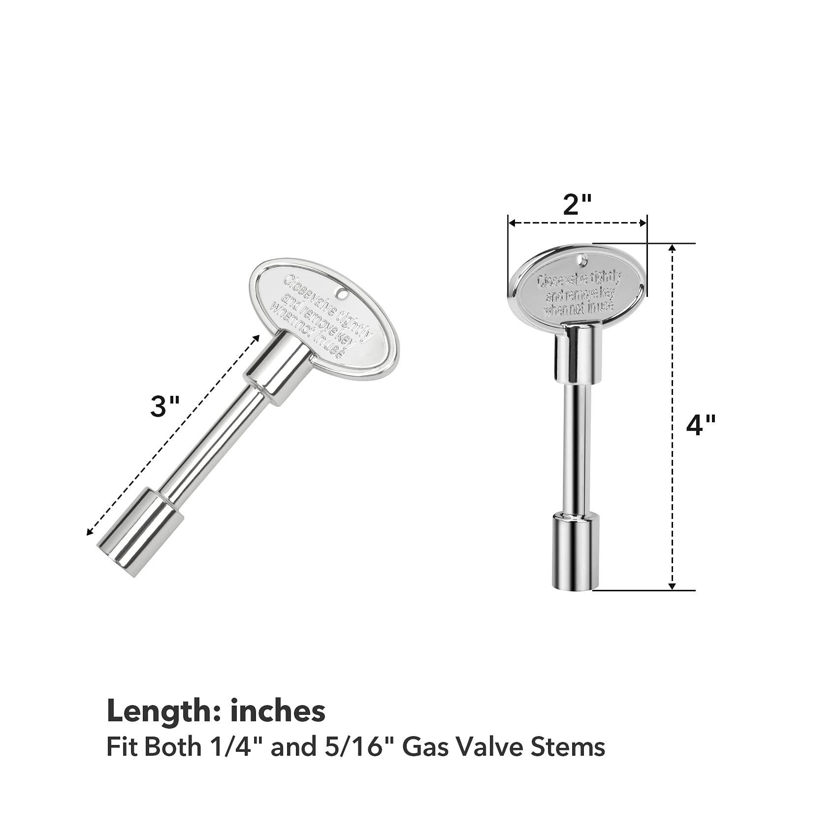 Skyflame gas valve key side view showcasing its 3-inch size