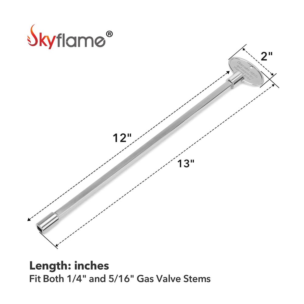 Skyflame gas valve key side view showing 12-inch length