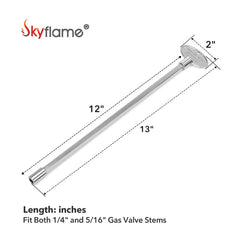 Skyflame gas valve key side view showing 12-inch length