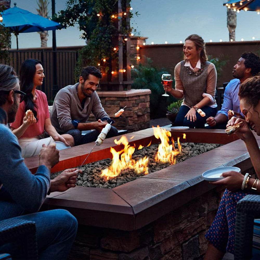 Skyflame lava rocks with flames in a fire pit, showing performance