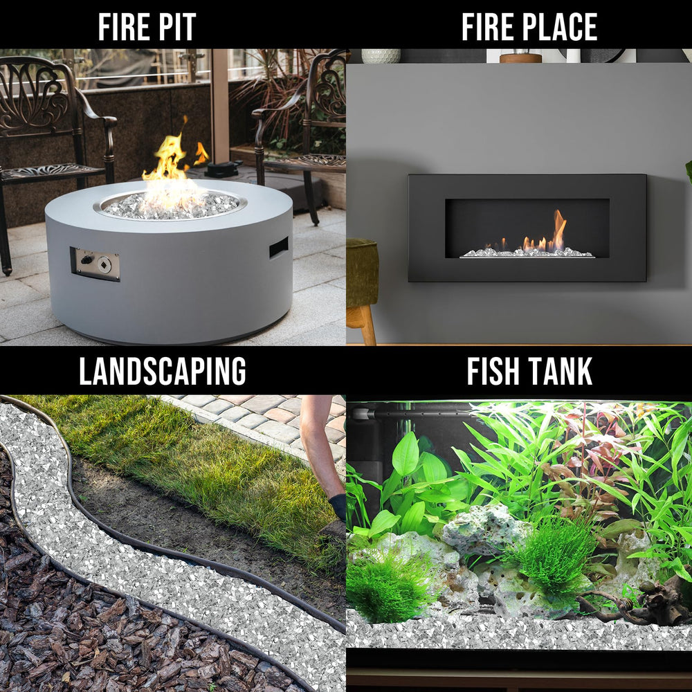 Skyflame Platinum Reflective Fire Glass Rocks with flames