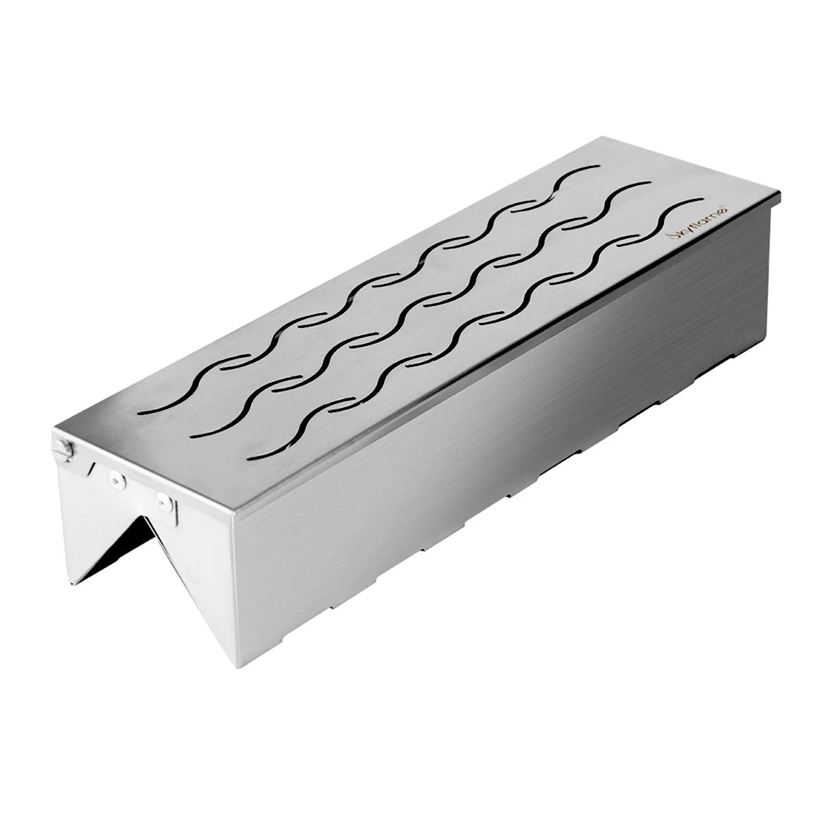 Skyflame Wood Chip Smoker Box front view in silver