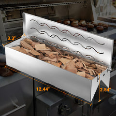 Skyflame Wood Chip Smoker Box hinged lid open with wood chips