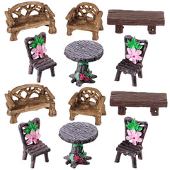 Skylety 12-piece miniature garden furniture set with tables and chairs