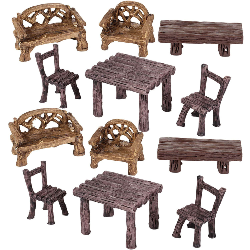 Skylety Miniature Garden Furniture Set with 2 tables and 4 chairs