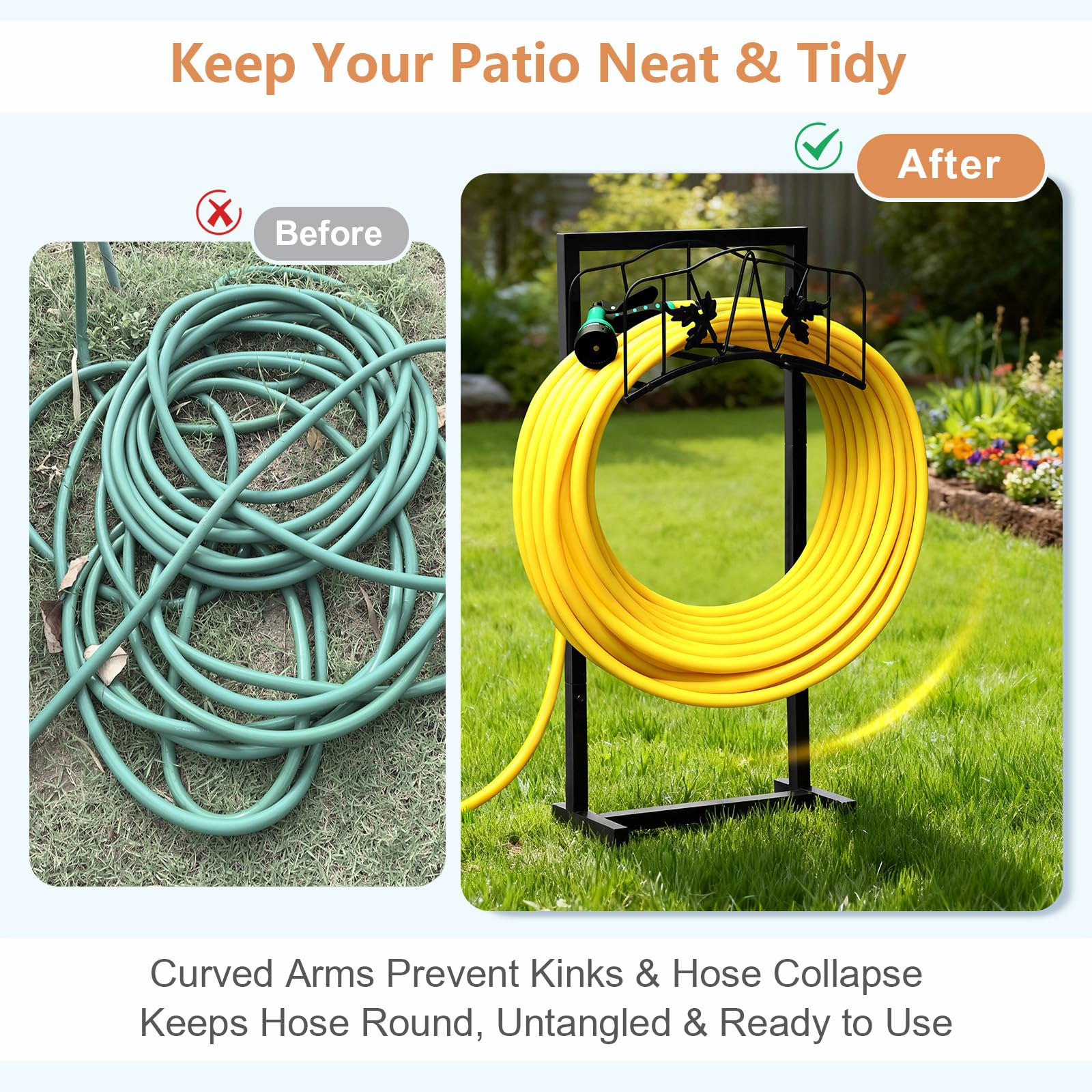Skypatio Garden Hose Holder installed in a garden