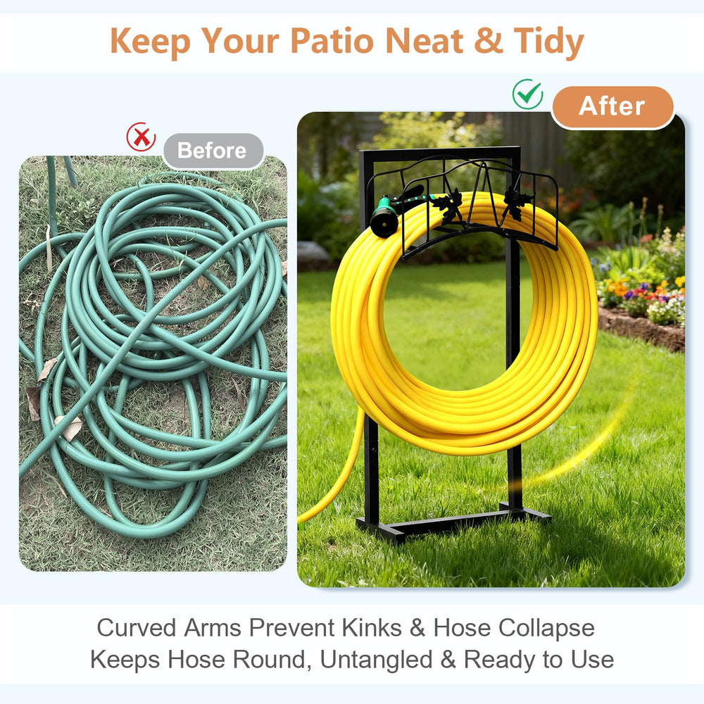 Skypatio Garden Hose Holder installed in a garden