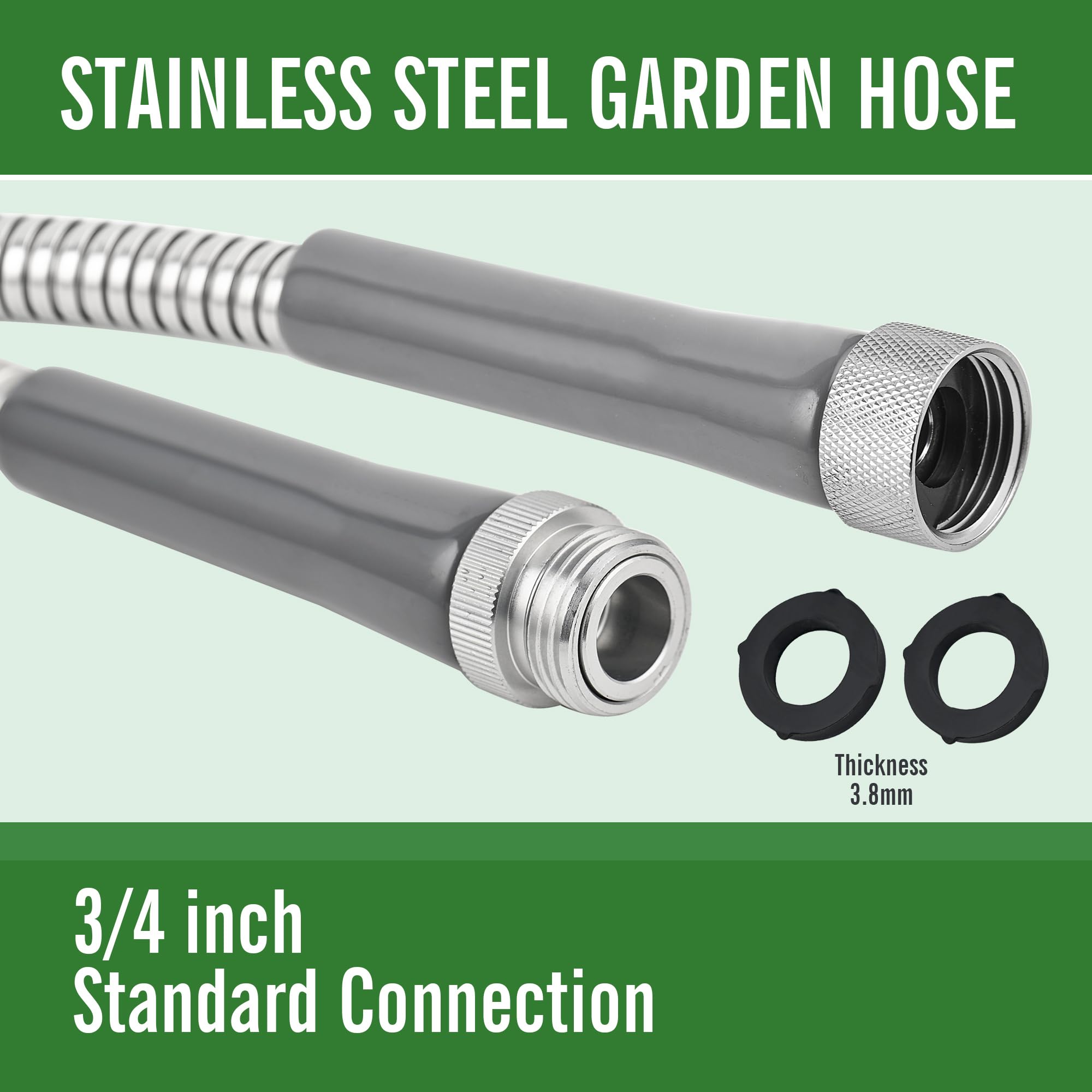 Skyward Stainless Steel Garden Hose 20ft with aluminum oxide connector