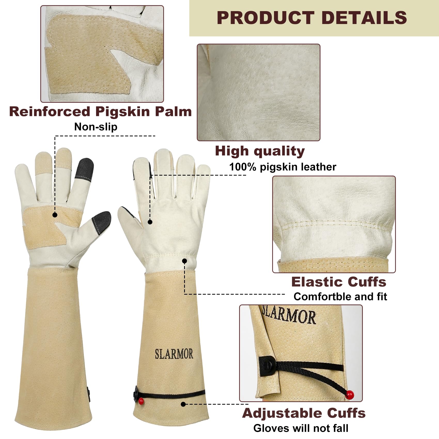 SLARMOR Gardening Gloves back view showing leather material