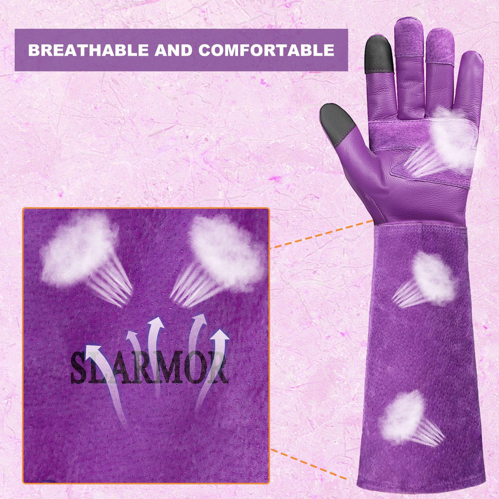 SLARMOR Gardening Gloves demonstrating elbow-length coverage