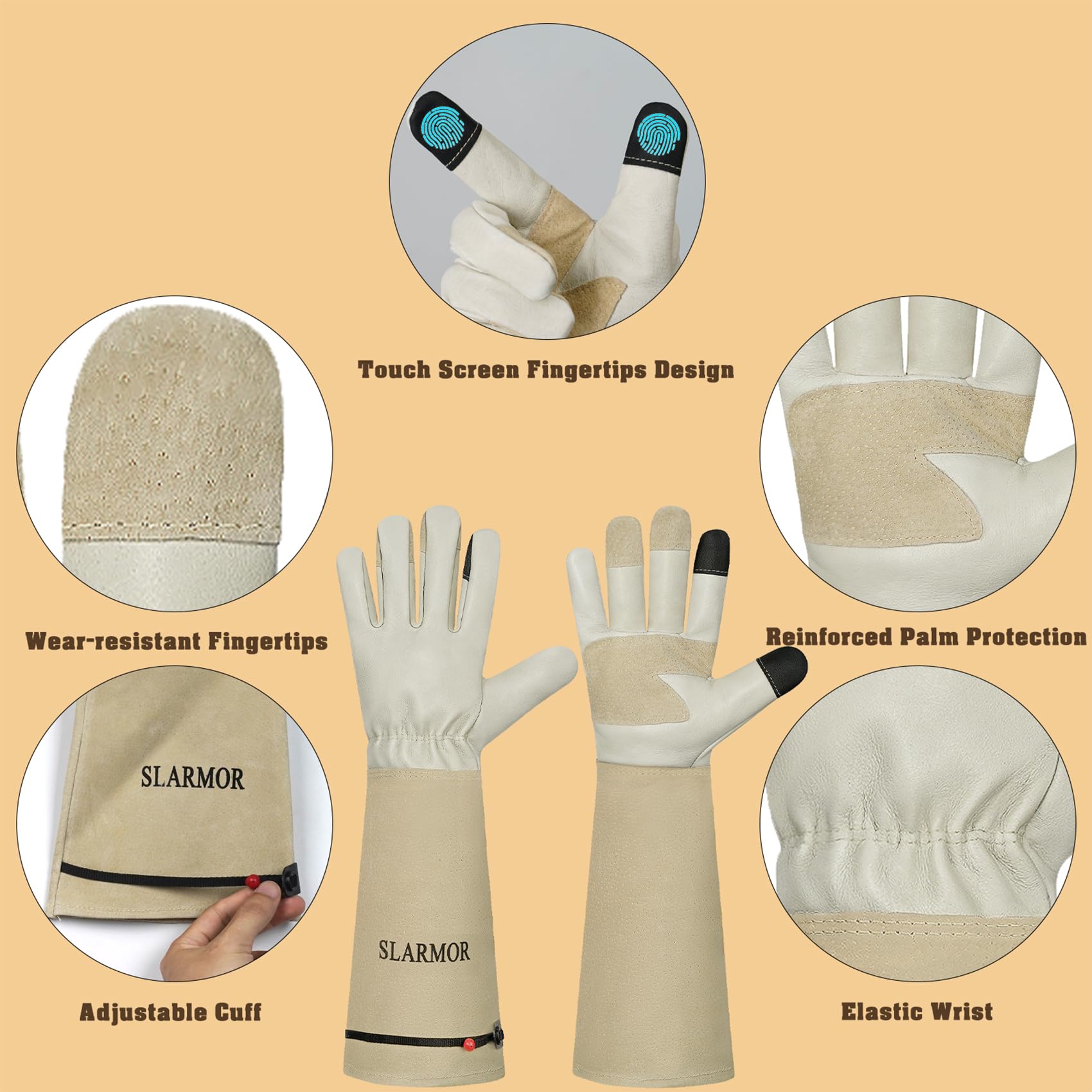 SLARMOR Gardening Gloves detailed view of pigskin material
