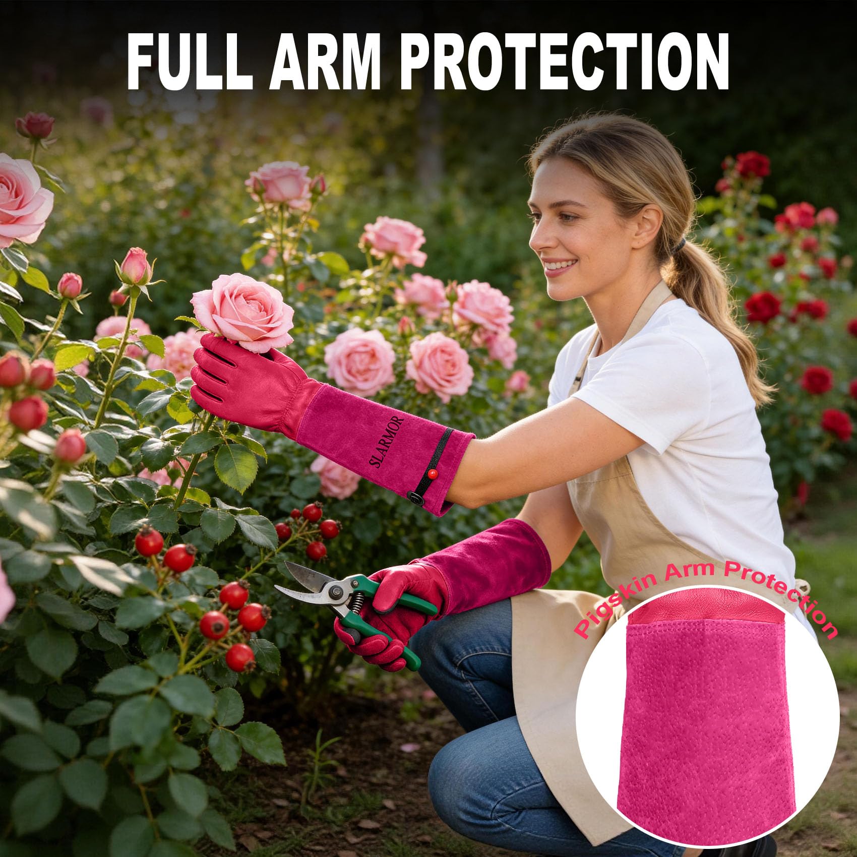SLARMOR Gardening Gloves displayed in a garden setting