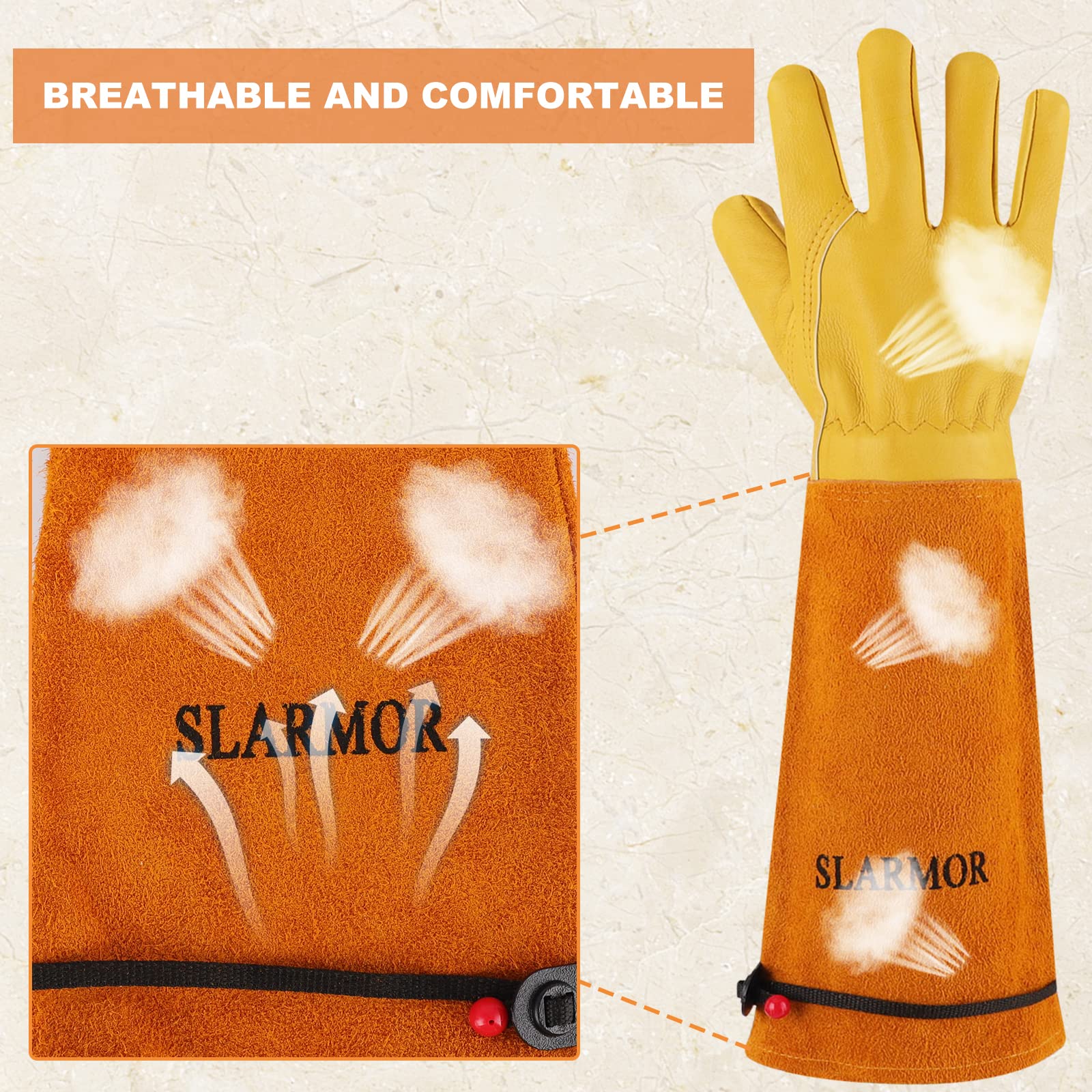 SLARMOR Gardening Gloves displayed with gardening tools