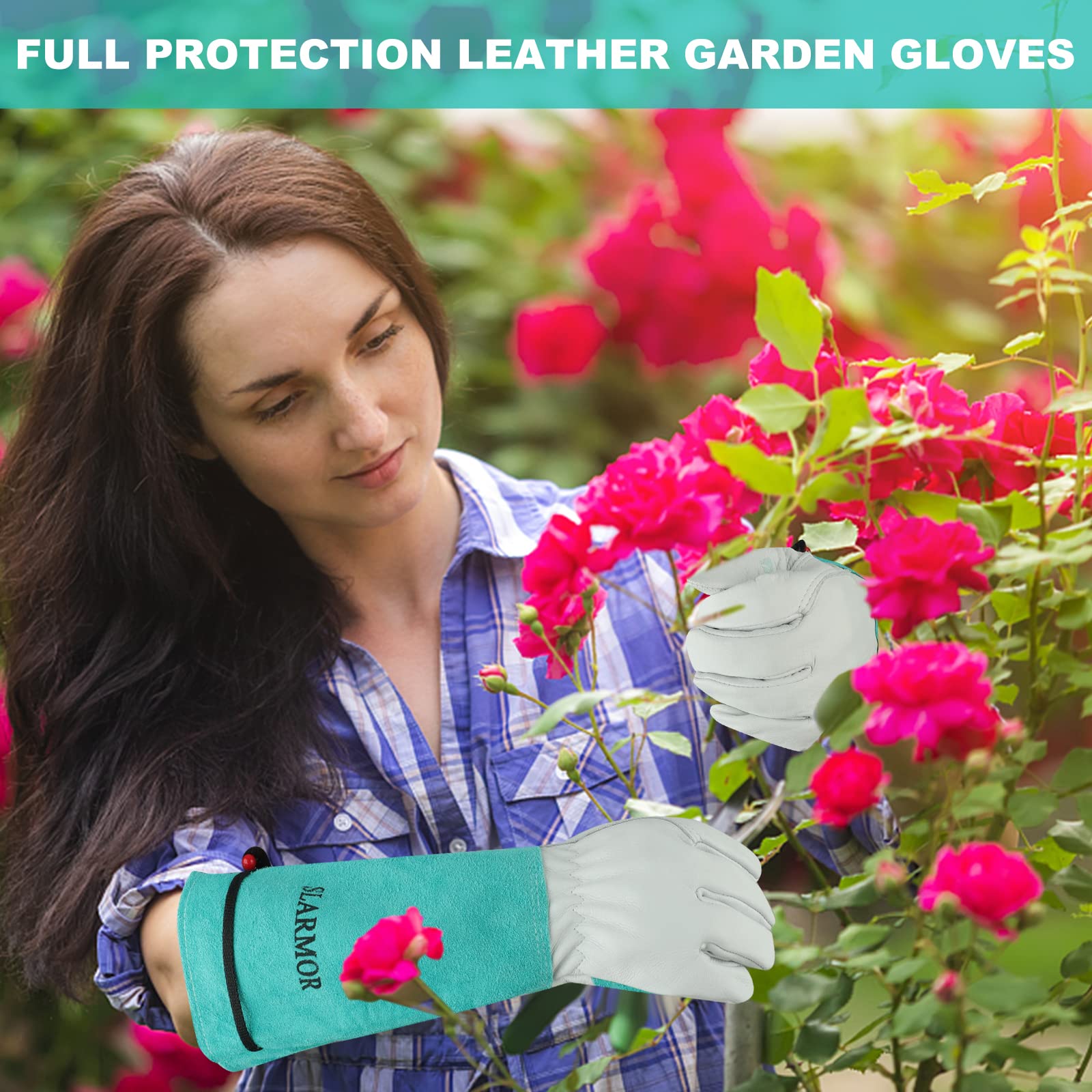 SLARMOR Gardening Gloves displayed with gardening tools