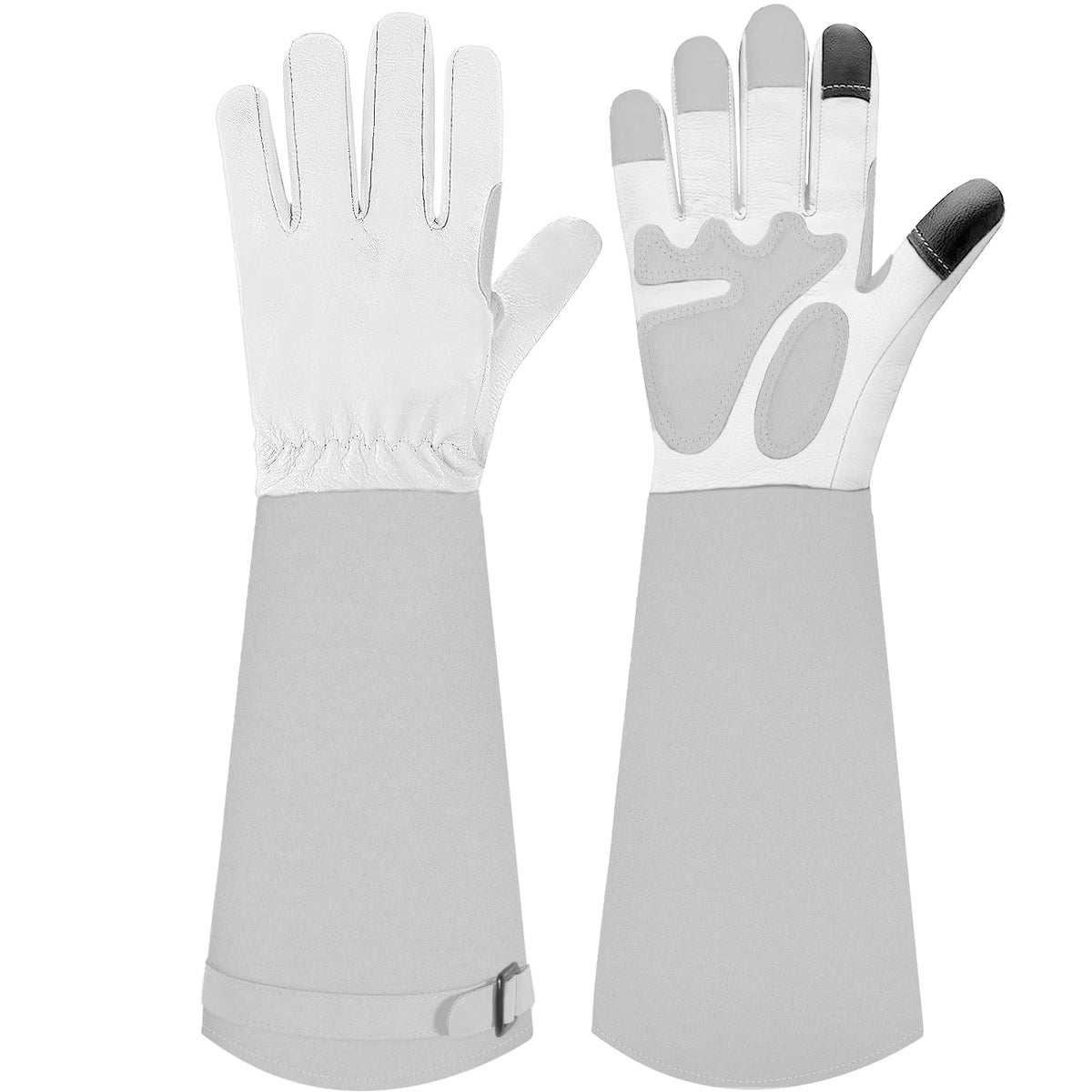 SLARMOR Gardening Gloves front view showing grey cowhide leather