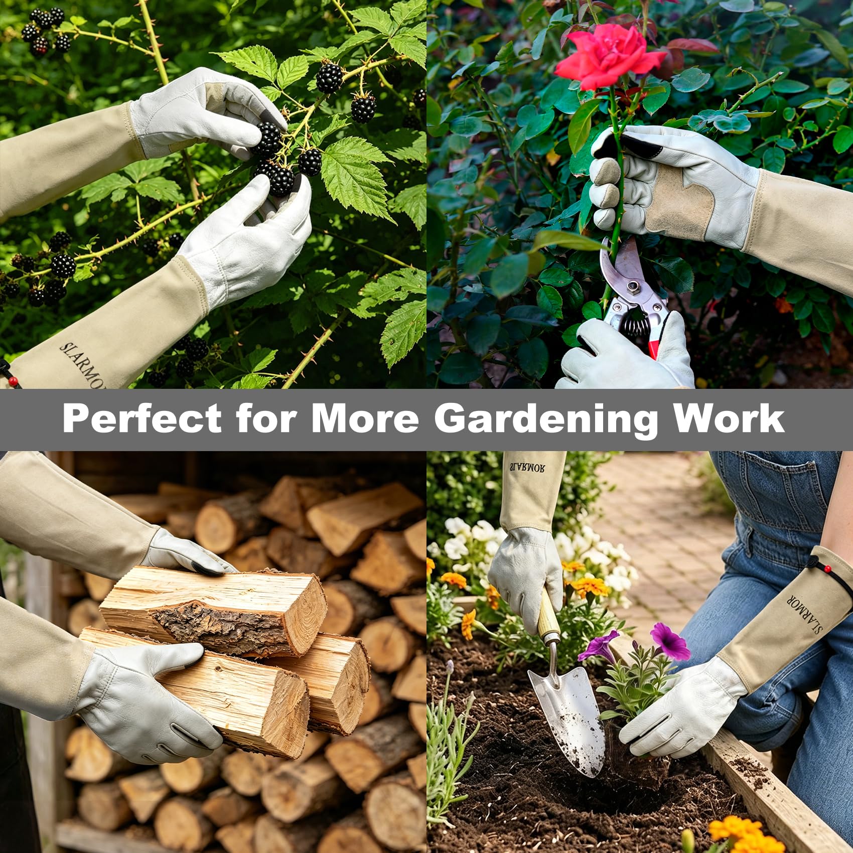 SLARMOR Gardening Gloves packaging and features display