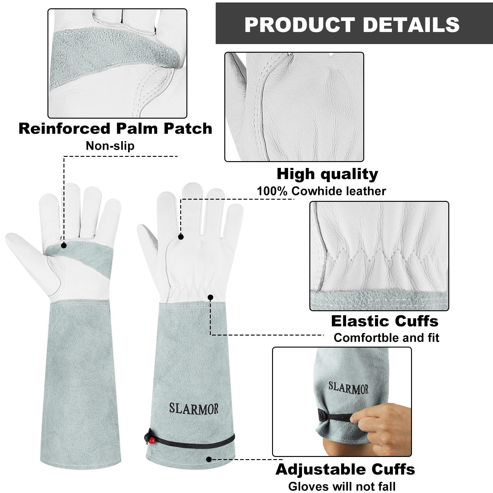 SLARMOR gardening gloves showing full grain cowhide leather