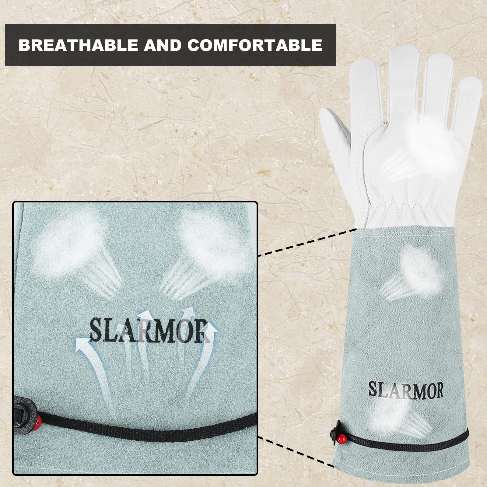 SLARMOR Long Gardening Gloves detailed stitching and design