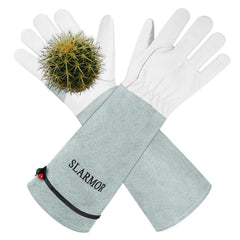 SLARMOR Long Gardening Gloves front view in white