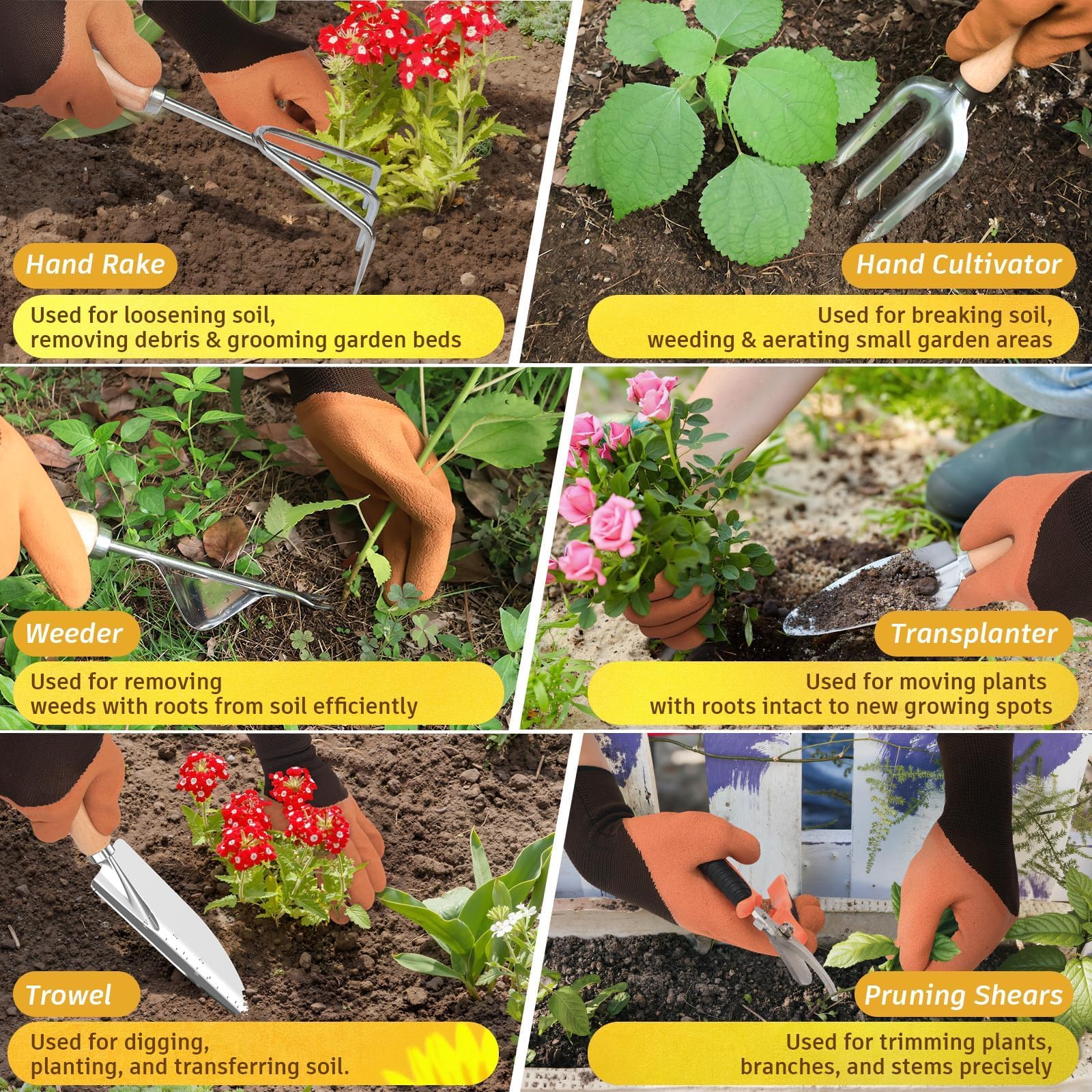 Slip-resistant garden gloves included in OUREST tool set