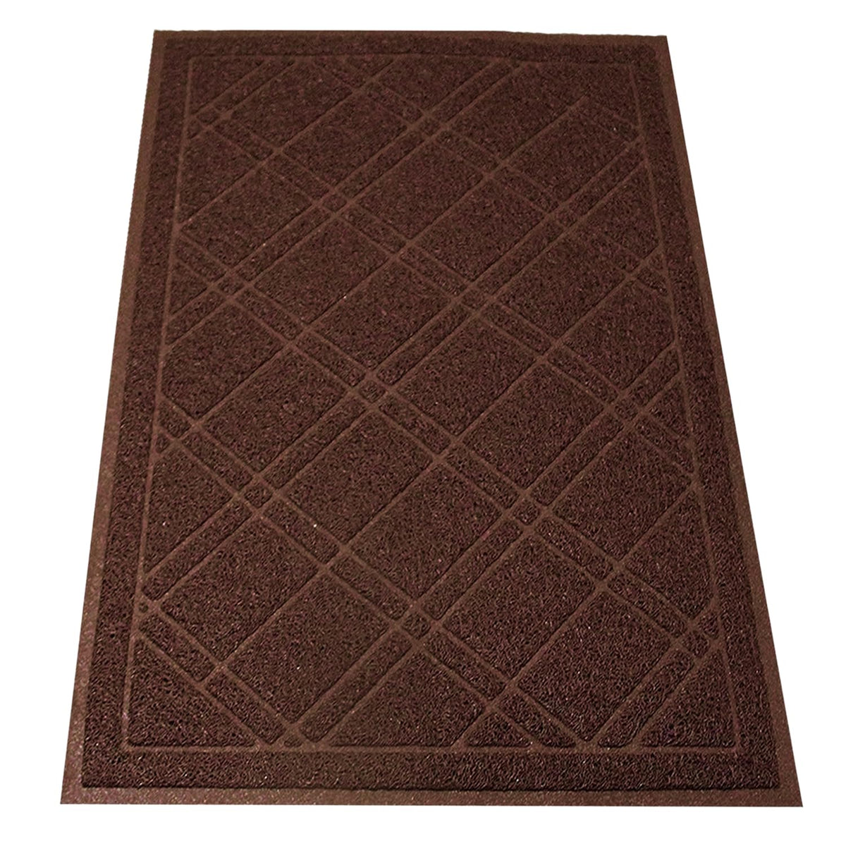 SlipToGrip Indoor Outdoor Door Mat front view, brown plaid design
