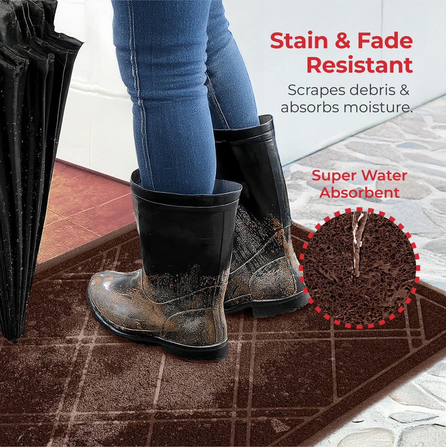SlipToGrip Indoor Outdoor Door Mat in front of a garage door