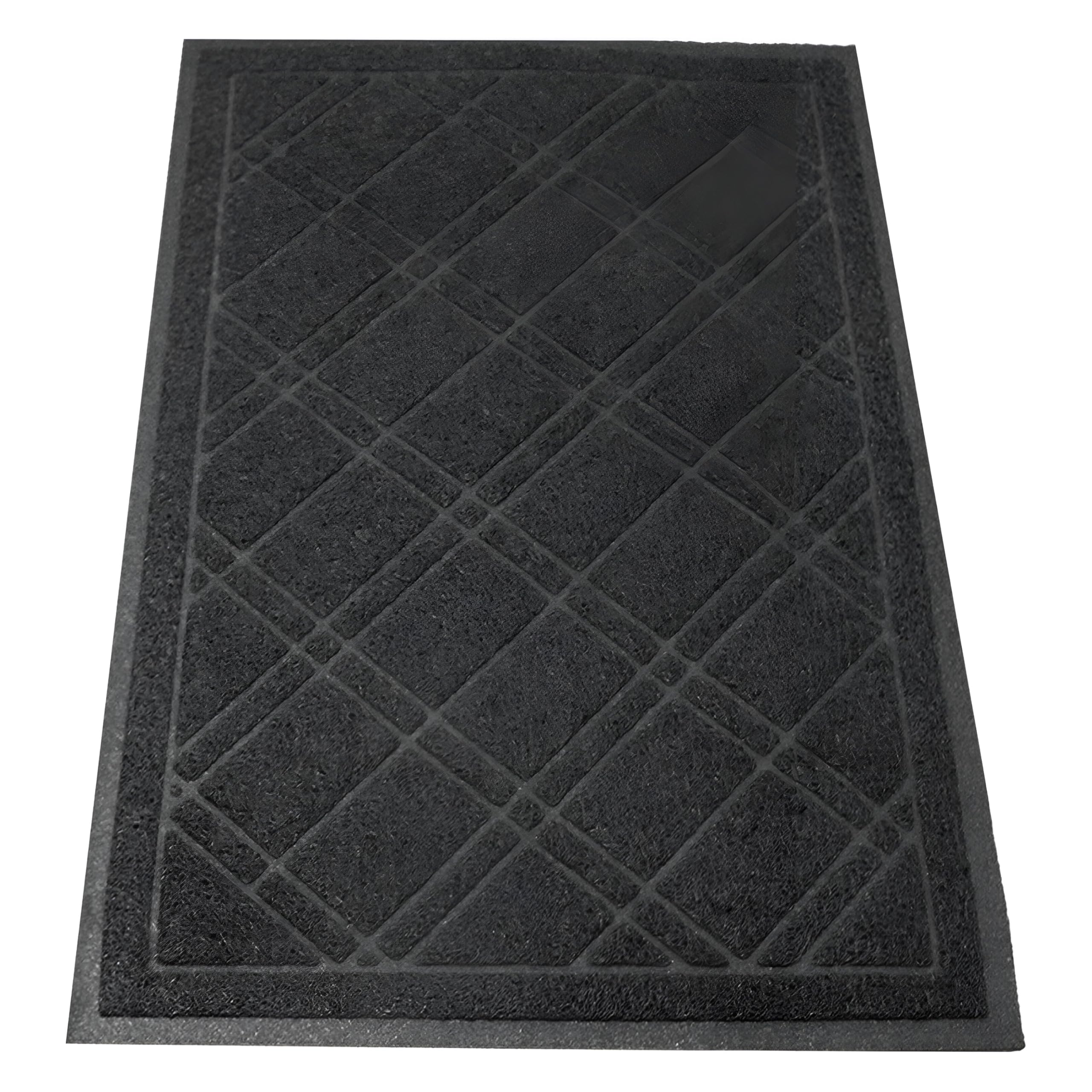 SlipToGrip Plaid Door Mat front view in black and grey