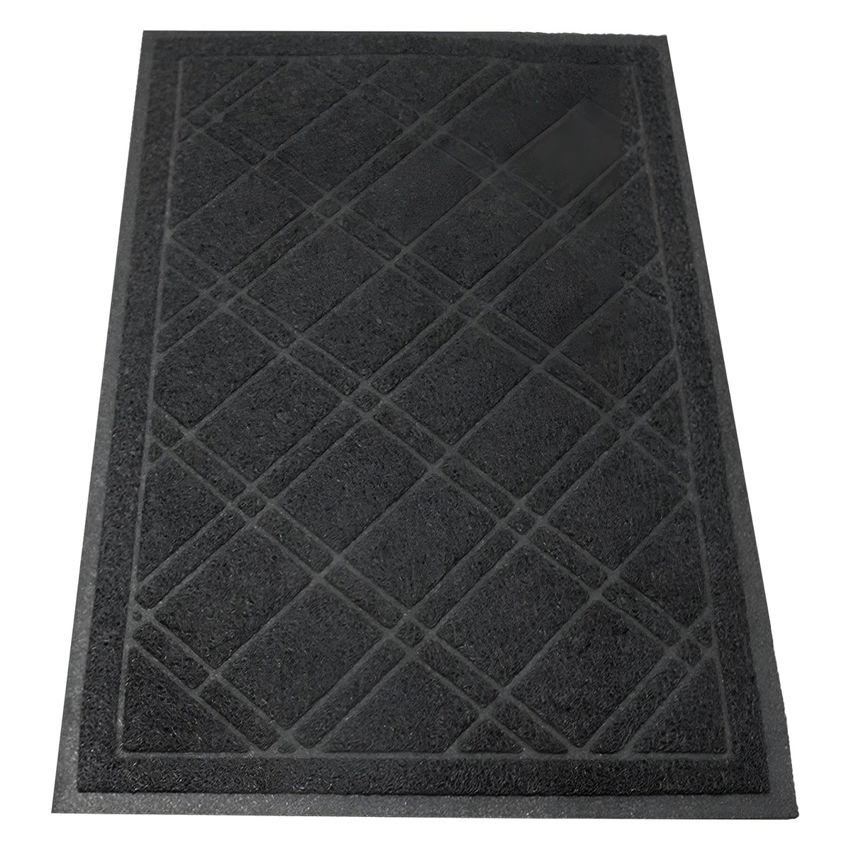 SlipToGrip Plaid Door Mat front view in black and grey