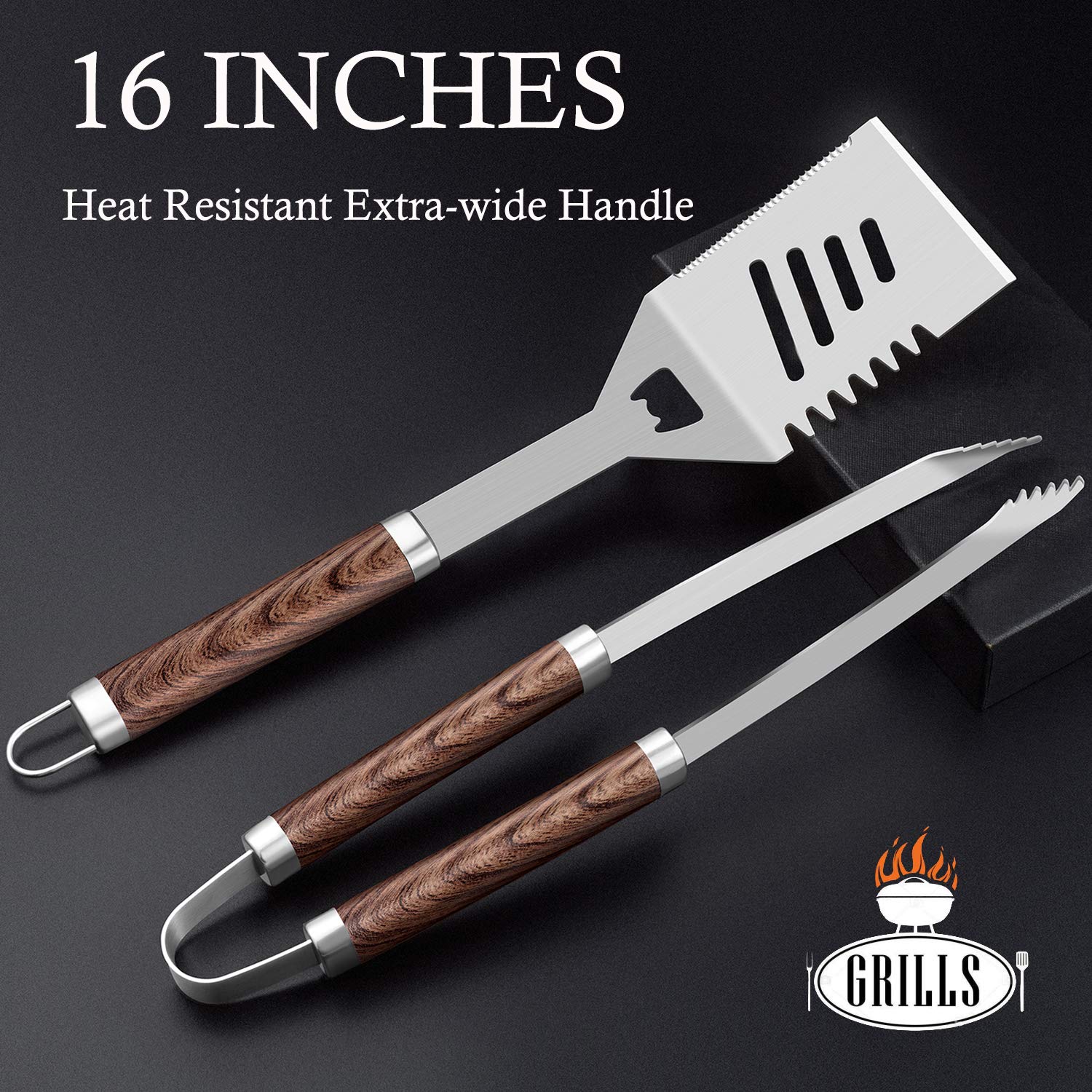 Slotted spatula and tongs from ROMANTICIST BBQ Grill Accessories Set